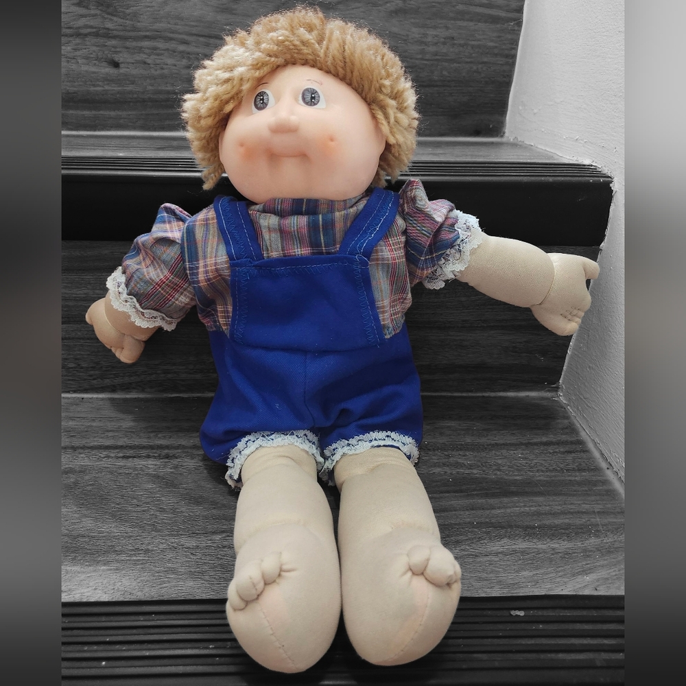 Vintage Cabbage Patch Kid Inspired Boy Doll Wheat Hair Blue Eyes